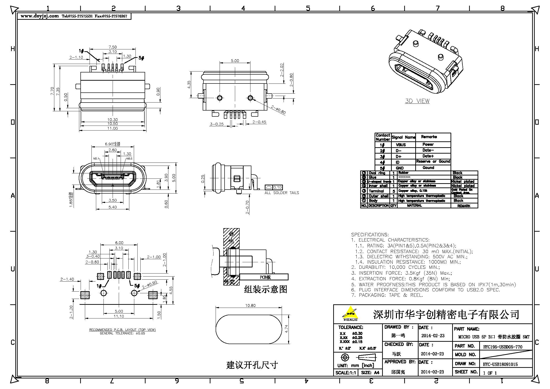 MICRO USB 5P B口 带防水胶圈 SMT产品图.jpg