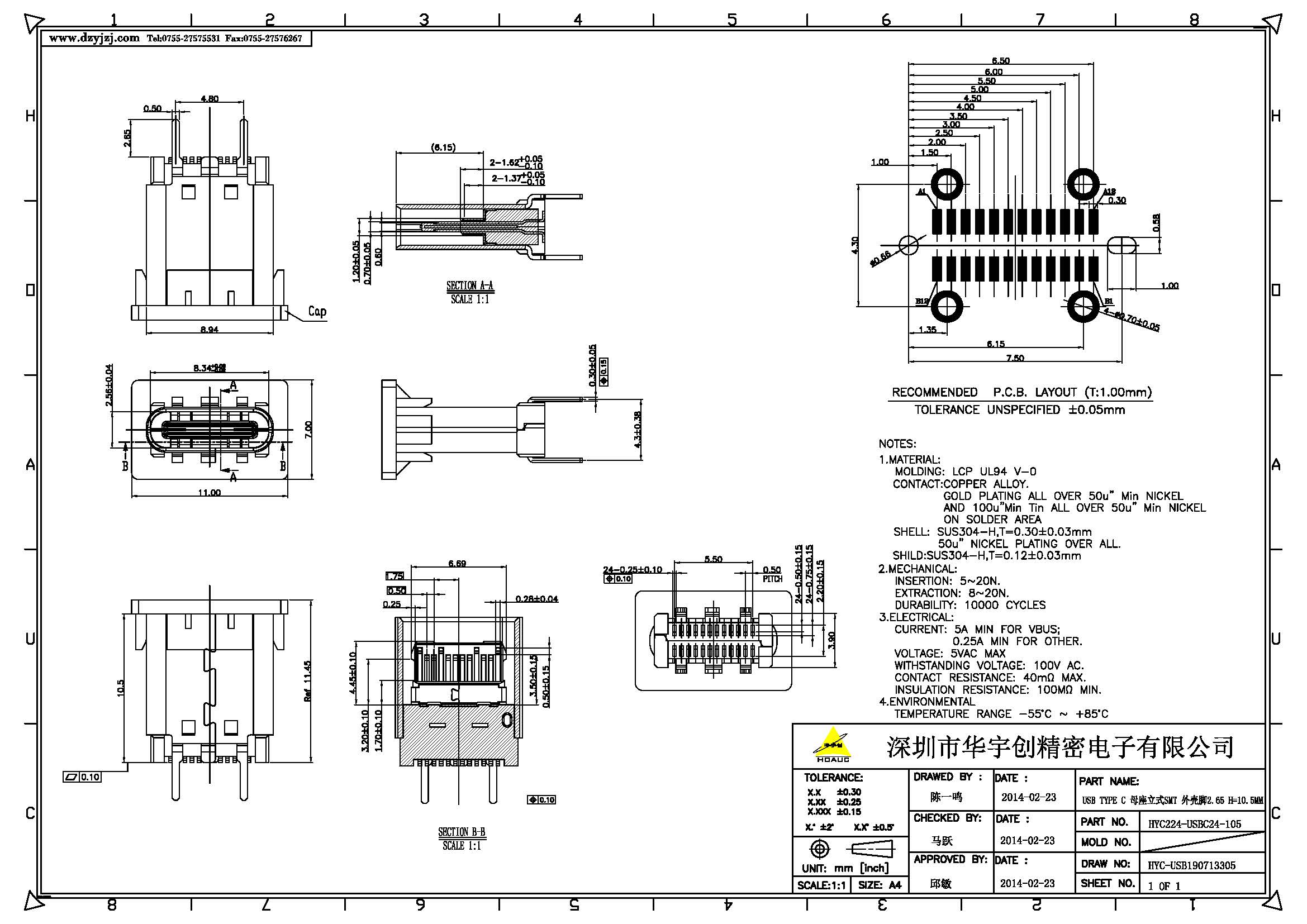 USB TYPE C 3.1母座立式SMT 外壳脚2.65 H=10.5MM产品图.jpg