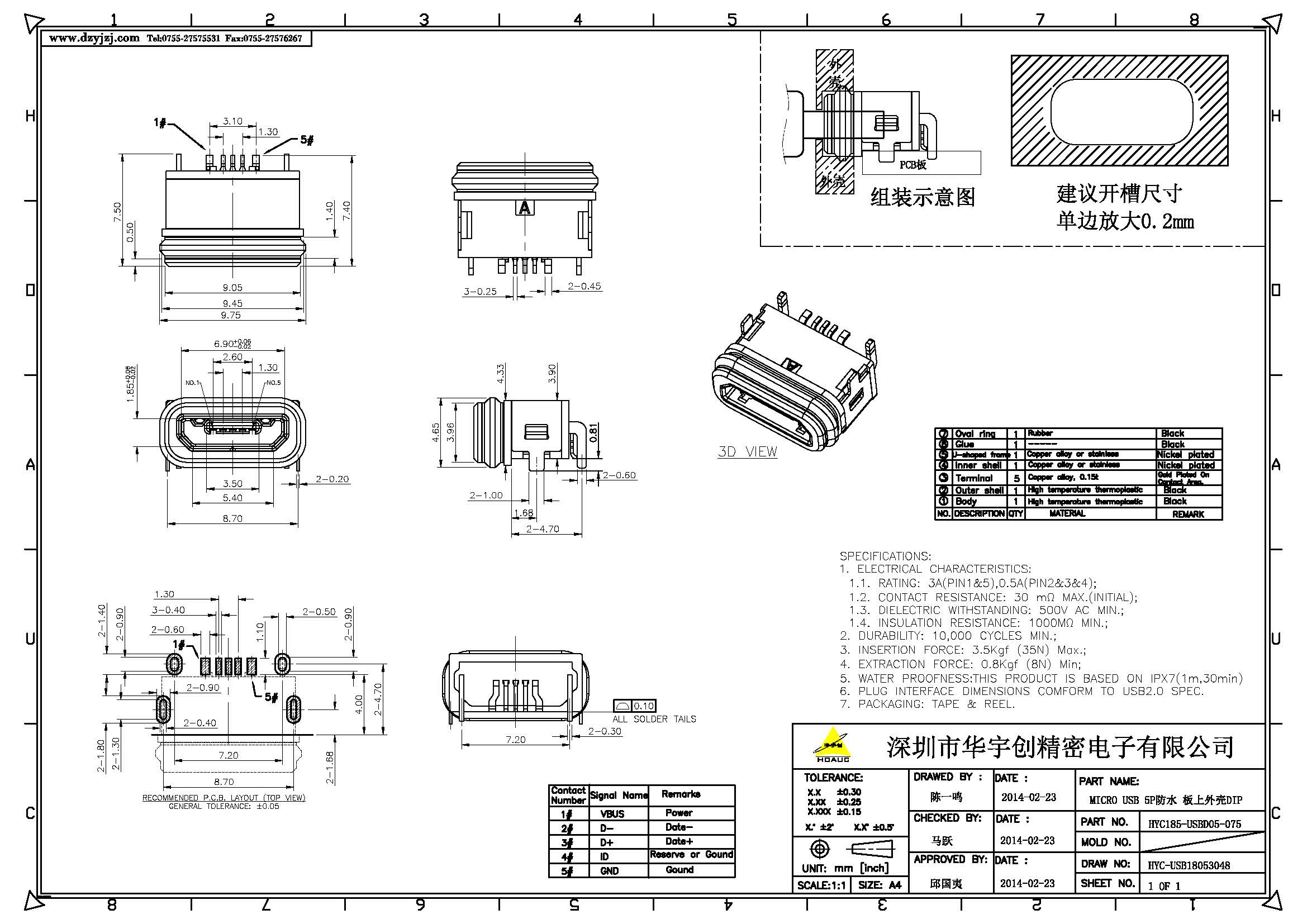 MICRO USB 5P B口带防水胶圈 板上外壳DIP 端子SMT产品图.jpg